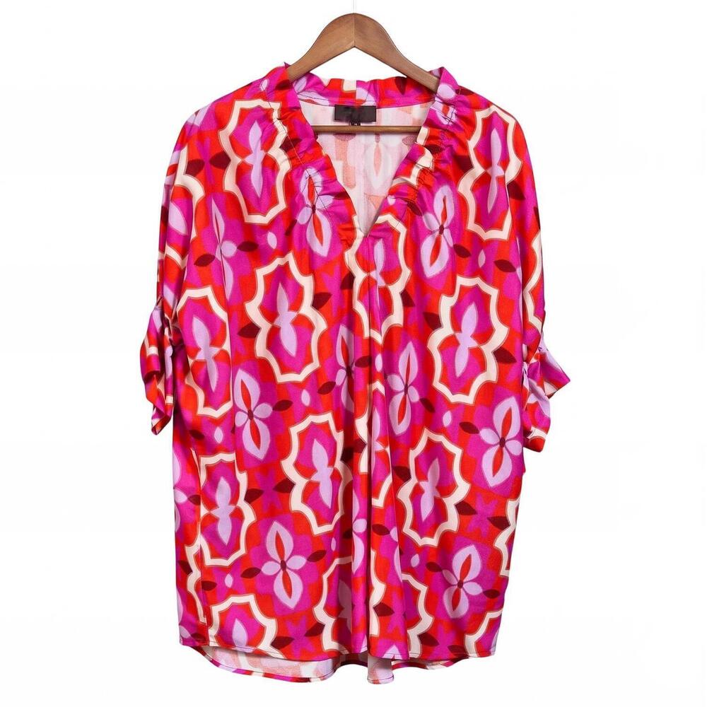 NEW BOHO CHIC women's v-neck ruffle top in pink